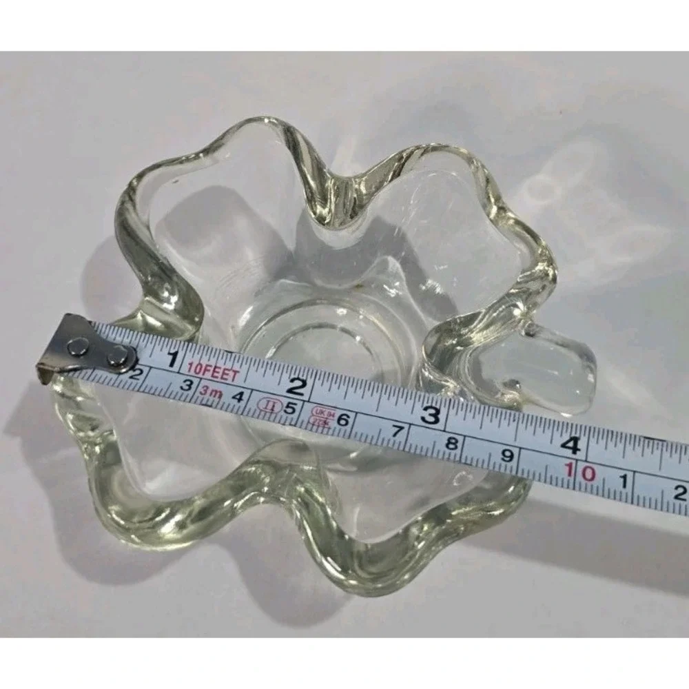 Shamrock Candy Dish Thick Clear Glass Four Leaf Clover Bowl